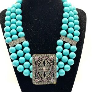 Heidi Daus Turquoise & Swarovski Choker Necklace wBox